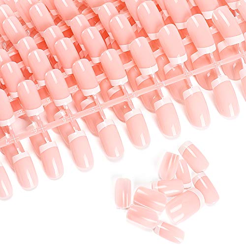 LIARTY 120 Pcs French Press On Nails Medium, French Tip False Nails Manicure, 12 Size Acrylic Full Cover Artificial Fake Nails with Simple Case, Natural