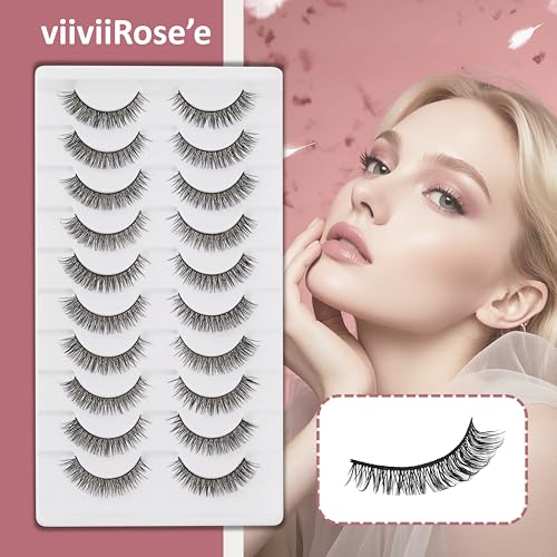 viiviiRose'e Strip Lashes,Black Cotton Band,Fluffy Natural Look,C Curl,10 Pairs,White(T40)