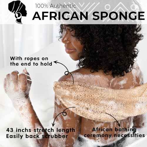 African Net Sponge Authentic with Knots - Afroscrub Exfoliating Net Sponge for Body Scrubber Exfoliator - Real African Bath Back Scrubber Washcloth Travel Protable and Dry Quickly