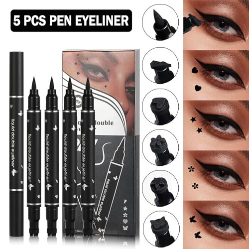 5-Piece Liquid Eyeliner Stamp Pen Set - Double-Headed Waterproof