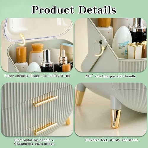 Makeup Organizer for Vanity, Cosmetics Skincare Organizers with Lid and Drawers, Cosmetic Display Cases for Countertop Bathroom Dresser, Ideal Gifts for Brush Lipstick Perfume Jewellry