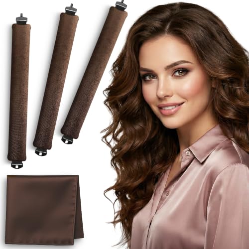 VISOFO Heatless Curling Rods for Overnight Hair Styling, 3-Pack, Brown