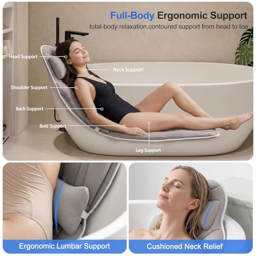 Full Body Bath Pillow for Bathtub - 56" x 19" Spa Cushion with Lumbar Support