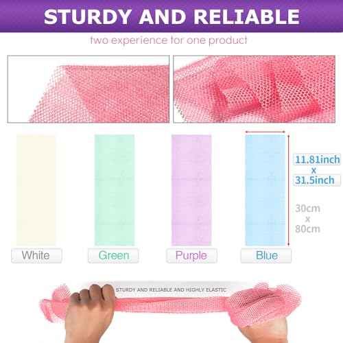 4 Pieces African Bath Sponge African Net Long Net Bath Sponge Transform Your Shower Routine with African Bath Sponges for Exfoliated, Silky Smooth Skin(Blue, Green, Purple, White)