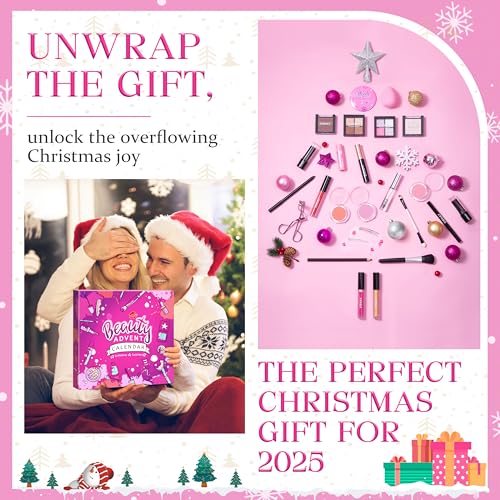 Makeup Advent Calendar 2025 Teen Girls Women Christmas Make Up 24 Days Advent Calendar, Christmas Holiday Festival Cosmetic Starter Makeup Set with 24 Beauty Boxes for Women Girls Teens