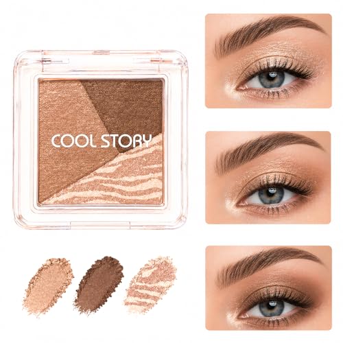 COOL STORY 3-Color Baked Eyeshadow Palette - Neutral Matte & Shimmer Shades for Travel & Daily Use
