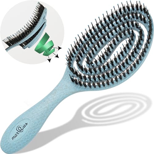 Blue MarQus Detangle Boar Hair Brush for Women & Men - Soft Bending Bristles, Eco-Friendly, Wet & Dry Hair, 1pc