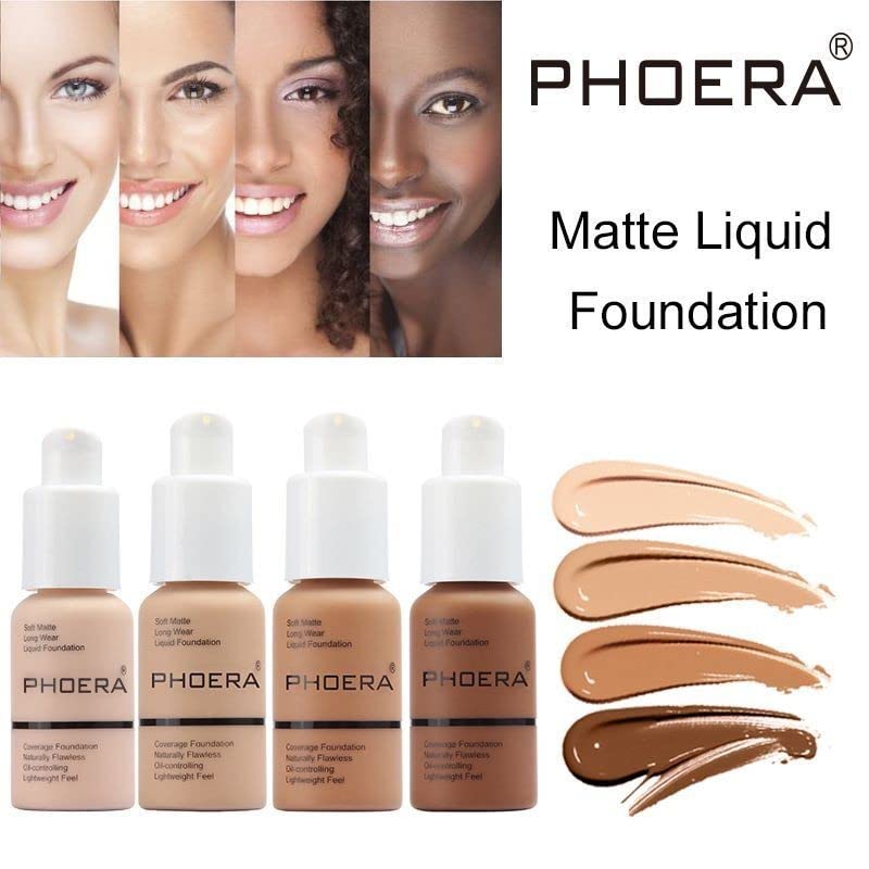 2 Pack PHOERA Foundation, 24HR Matte Oil Control Concealer, Full Coverage Foundation for Women Makeup.(104# Buff Beige)