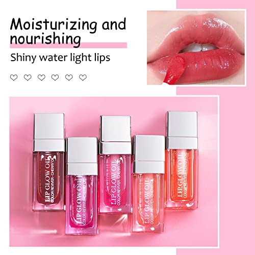 Gegong 6ml Hydrating Lip Glow Oil, Transparent Plumping Lip Gloss, Moisturizing Lip Oil Gloss Lip Oil Tinted for Lip Care and Dry Lips (015# Cherry)