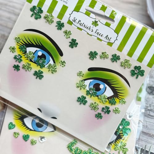 St. Patrick's Day Face Tattoos, 2 Pack Shamrock Glitter Gem Stickers