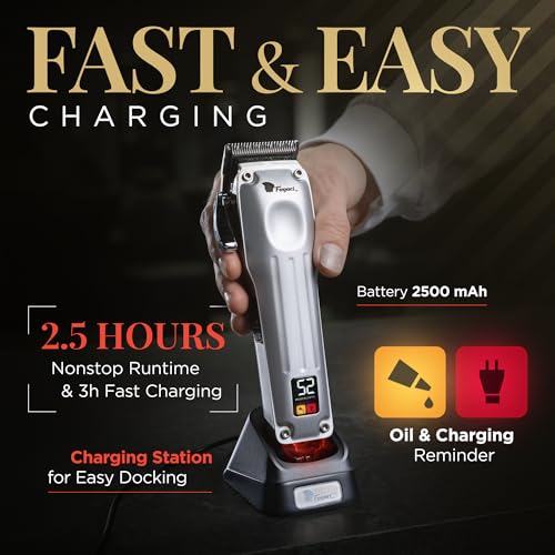 Fagaci Fusion Cordless Hair Clippers for Men – Silver, Brushless Motor, 2 Blades
