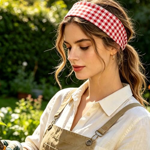 Gingham Headbands for Women - 8 Pack, Plaid Hair Bands