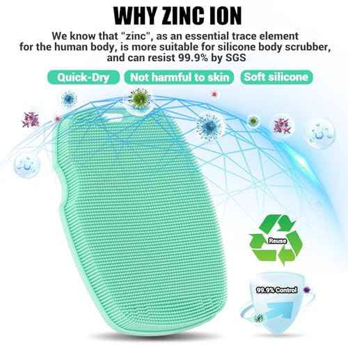 Silicone Body Scrubber - Anti Zinc Infused-Highly Elastic Bristles Exfoliating Body Scrubber for Shower Body,Cellulite Reduction,Blood Circulation - Green