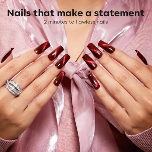 modelones Red Nail Polish Set with Velvet Cat Eye, 6 Colors – A2 Dark Red