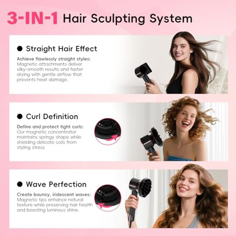 CINOSTAR Ionic Hair Dryer with Diffuser & Concentrator, Brushless Motor