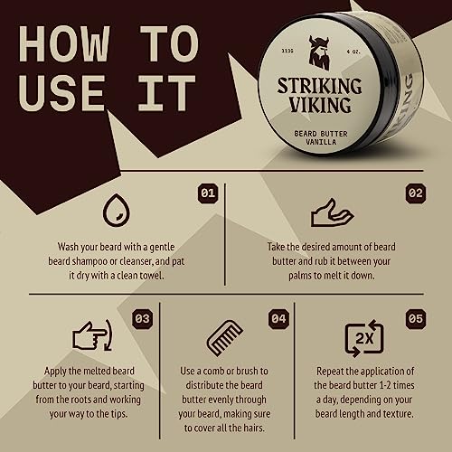 Striking Viking Beard Butter - Non Greasy Beard Butter For Men With Natural Ingredients 4oz - Keep Your Beard Hydrated & Refreshing With Beard Cream (Vanilla) - Beard Moisturizer Men