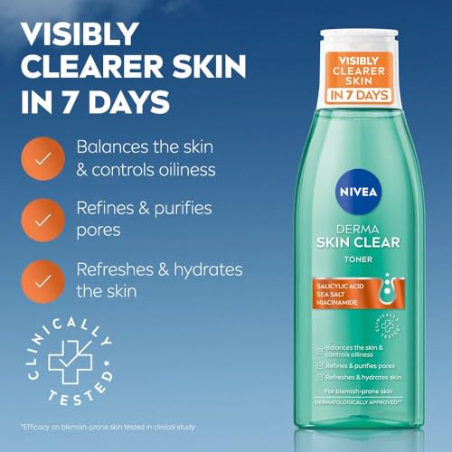 NIVEA Derma Skin Clear Toner/Cleansing Lotion for Skin Prone to Imperfections, 200 ml ? a gentle facial toner designed to help balance, cleanse, and refresh look prone to blemishes and excess oil