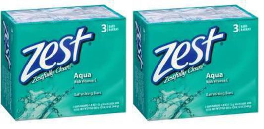 Zest Deodorant Bar Soap, 3 Count, Aqua, 12 Ounce (Pack of 2)