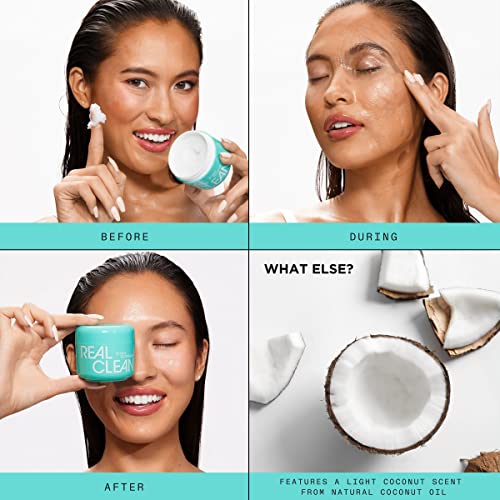 Real Techniques Real Clean Face Erase Makeup Removing Balm, Hydrating Makeup Cleansing Balm, Remove Stubborn Makeup, Hyaluronic Acid Moisturizes & Vitamin A Helps Exfoliate, 2 fl. oz Jar