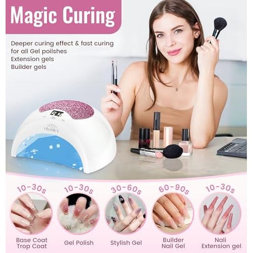 Rechargeable UV LED Nail Lamp with Diamond Design & Touch Control - 3 Timer Settings, Fast Curing for All Gel Polishes, Portable UV Nail Dryer for Professional Salon & Home