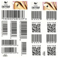 Black Barcode QR Code Temporary Tattoos, 2 Sheet Set