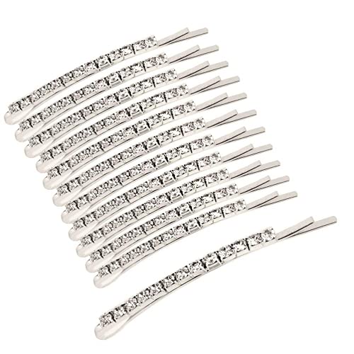 12 Rhinestone Bobby Pins Silver Crystal Hair Clips