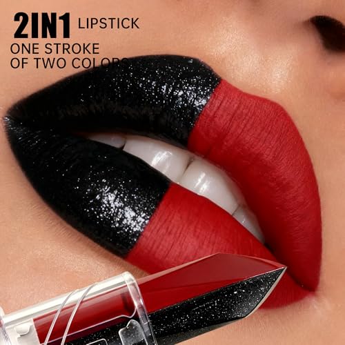 Depuplum Dual-Tone Lipstick: Red Matte & Black Glitter