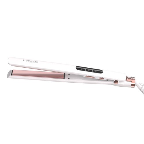 Bellezza SleekBeauty 1” Digital Flat Iron - Ultra-Slim Design - Precise LED Heat Settings to 450°F - Ceramic Plates - Hair Straightener (White Pink Rose)