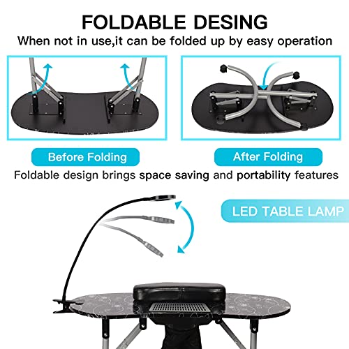 Portable Manicure Table with LED Light & Dust Collector