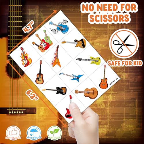 96 Pcs Guitar Temporary Tattoos for Kids - Pre-Cut