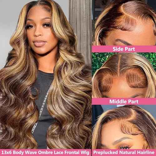 Ombre Highlight 13x6 HD Lace Front Wigs Human Hair with Baby Hair 200 Density 4/27 Honey Blonde Body Wave Frontal Wigs Human Hair 34 Inch