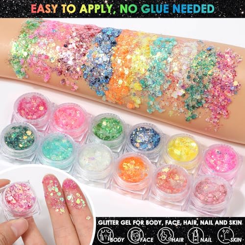 Glow in the Dark Glitter Gel & UV Eyeliner Pen Set - 18 Colors