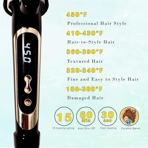 1.25 Inch Curling Iron with Ceramic Barrel - Instant Heat to 450°F
