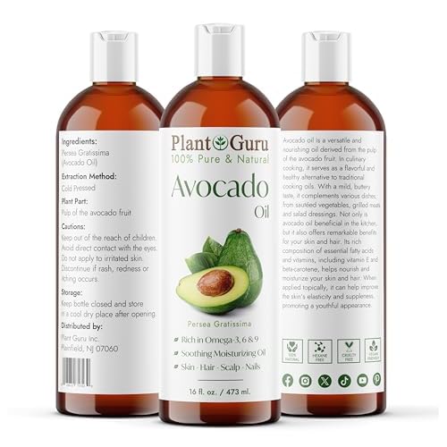 Avocado Oil 16 fl. oz. Cold Pressed 100% Pure Natural Carrier For Skin, Face, and Hair Growth Moisturizer. Perfect For DYI Creams, Lotions, Lip balm and Soap Making.