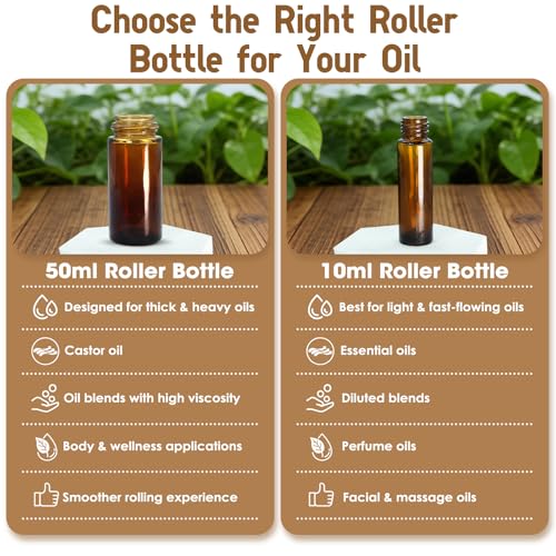 Rose Quartz Roller Bottles 50ml | Refillable Glass Roll-On for Essential Oils