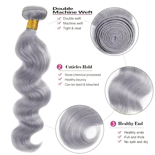 Gray Body Wave Hair Extensions - Brazilian Virgin 18-22 Inch Bundles