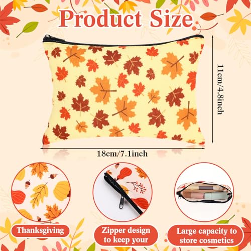 Meanplan 24 Pcs Thanksgiving Day Makeup Bags Bulk Fall Cosmetic Bag Pumpkin Maple Leaf Turkey Autumn Gift Pouch Portable Storage Zipper Pouch Travel Purse Toiletry Organizer Party Favor(Thanksgiving)