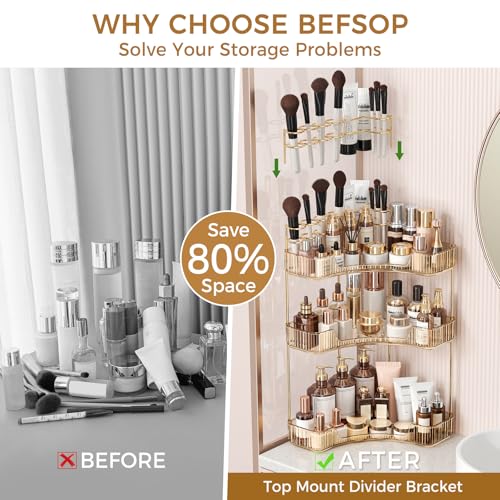 3-Tier Corner Bathroom Makeup Organizer with Brush Holder