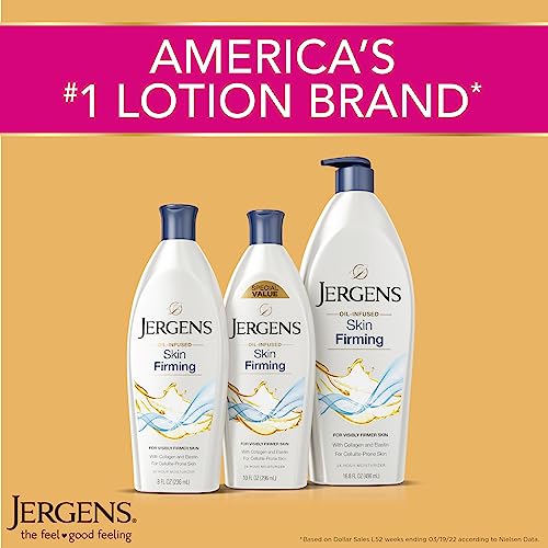 Jergens Skin Firming Body Lotion, Dry Skin Moisturizer with Collagen and Elastin, Deep Moisture, Dermatologist Tested, White 8 Ounces (Pk of 2)