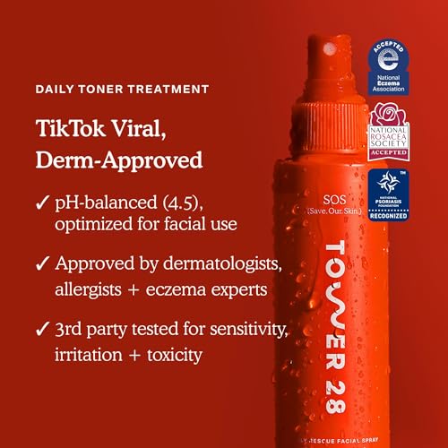 Tower 28 SOS Daily Rescue Facial Spray - Hypochlorous Acid Spray to Help Reduce Redness, Calm Irritation + Alleviate Flare-Ups - Purifying Face Toner Duo - Full + Travel Size Skin Care (2 Count)