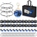 Landical 72 Pcs Blue Cheerleading Gifts 24 Cheer Bags Portable 24 Pom Pom Keychain 24 Cheerleading Bracelet Canvas Makeup Bag Bulk Cheer Gifts Female Teammates Toiletries Accessories