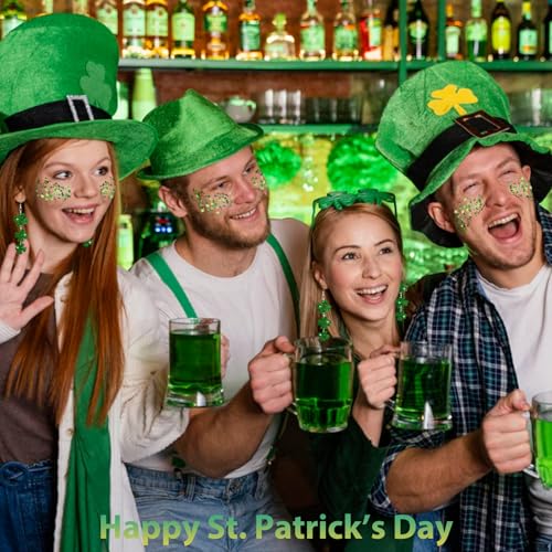 Mysense St Patricks Day Accessories,Shamrock Dangle Earrings,Four Leaf Clover Green Glitter Stick for Face Hair Body,Irish Festival Accessories for Saint Patrick¡¯s Day Outfit Women Girls