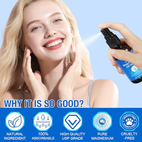 Magnesium Oil Spray for Feet, 100% Pure Natural Magnesium Spray Glass Bottle, Easy to Absorb & Use 60Ml 2Pack