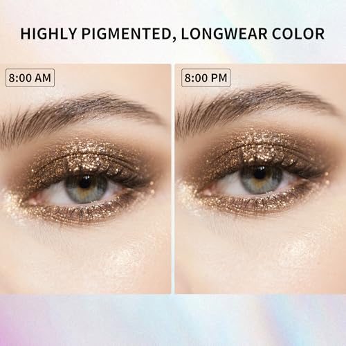 QIC Liquid Glitter Eyeshadow, Metallic & Shimmer Finish, Long Lasting, Non-Creasing, Smudge-proof, Lightweight Formula Liquid Eyeshadow for All Skin Tones, Buildable Color (06 Champagne Gold)