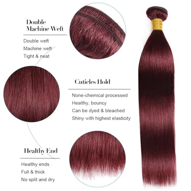 #99J Burgundy Straight Human Hair Bundles 28 30 32 Inch