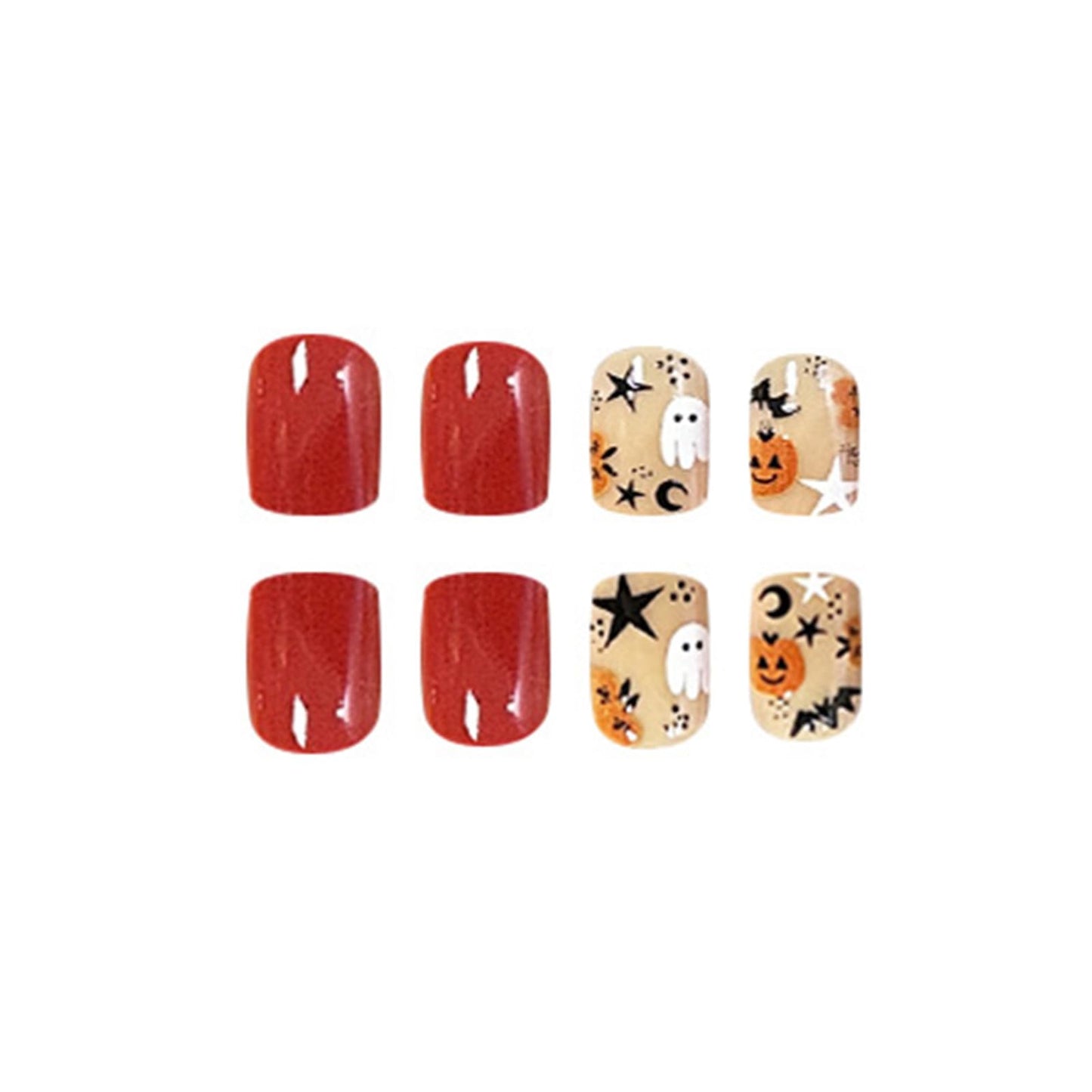 Halloween Press on Nails Short Square Fake Nails Red False Nails Glossy Artificial Nails Spider Ghost Pumpkin Bat Acrylic Nails Full Cover Glue on Nails Cute Stick on Nails for Women Girls Manicure