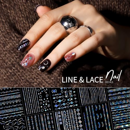 Teenitor 50 Sheets Laser Silver Aurora Nail Art Stickers - 3D Decals