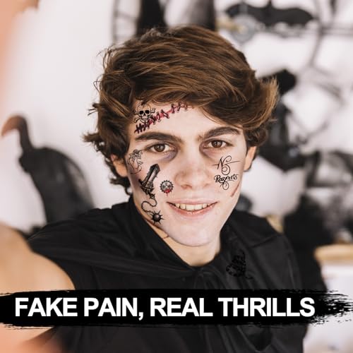 Halloween Temporary Tattoos 4 Sheets - Realistic Fake Tattoo Stickers