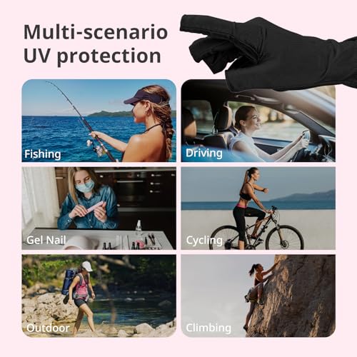 AIRSEE UPF 50+ UV Protection Gloves for Gel Nail Lamp Manicure - Black