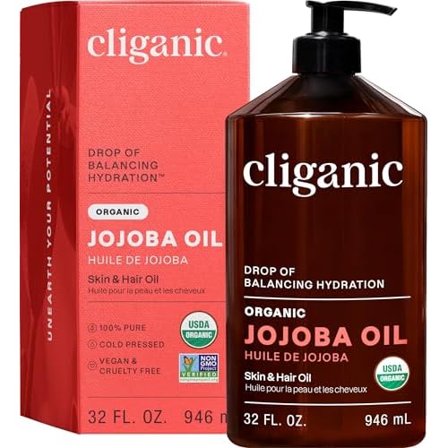 Cliganic Organic Jojoba Oil 32 oz, 100% Pure | Bulk, Natural Cold Pressed Unrefined Hexane Free Oil for Hair & Face